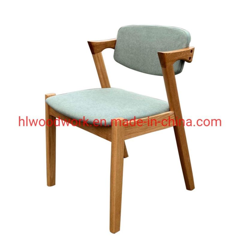 Dining Room Furniture Oak Wood Z Chair Oak Wood Frame Natural Color Green Fabric Cushion and Back