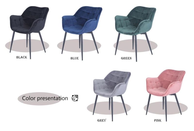 Comfortable Upholstered European Market Metal Leg Dining Chair