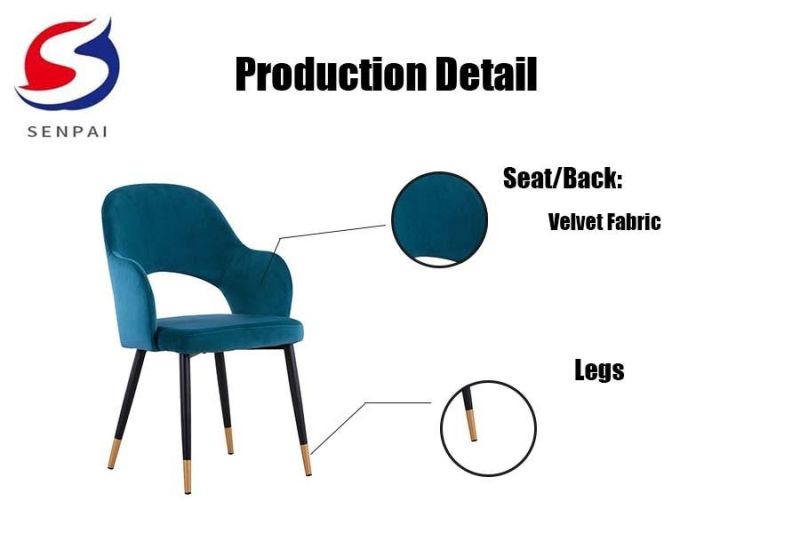 Modern Home Bar Furniture Velvet Fabric Dining Chair with Metal Legs