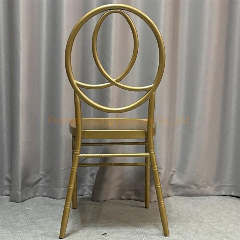 New Design Aluminum Steel Frame Stacking Metal Coffee Shop Tables and Dining Chair Modern Hotel Banquet Hall Center Gold Dining Chair for Wedding Event