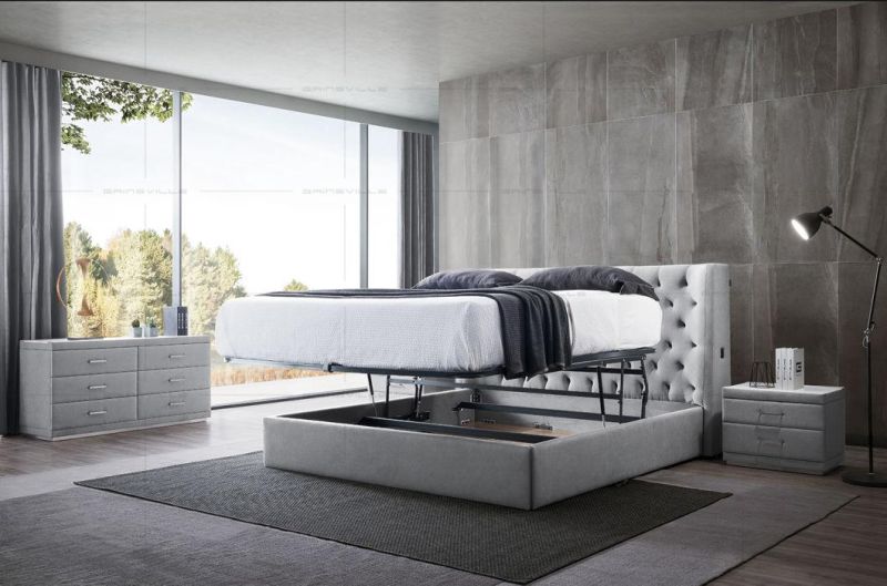 Customized Modern Italian Style Bedroom Furniture Set Fabric Bed Gc1726