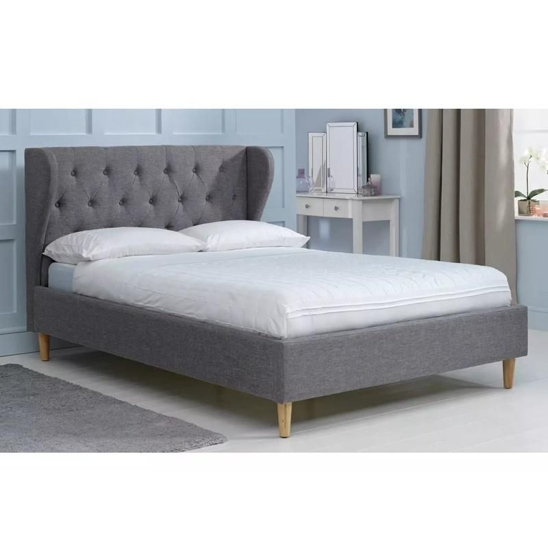 New High Headboard Upholstery Ambassador King Size Fabric Soft Bed with Button