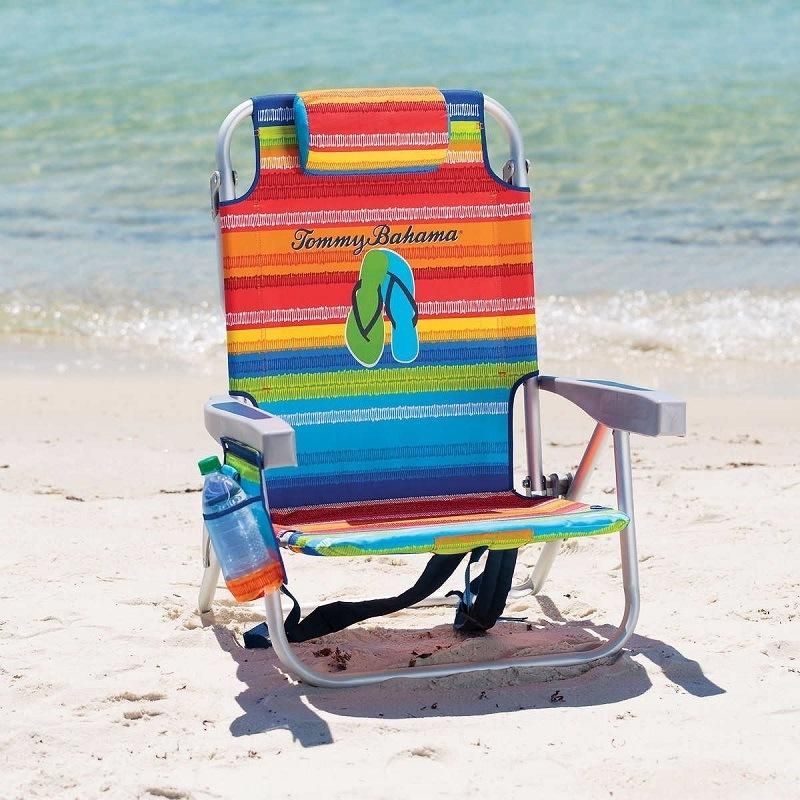 Folding Beach Chair Backpack Cooler Chair with Storage Pouch and Towel Bar