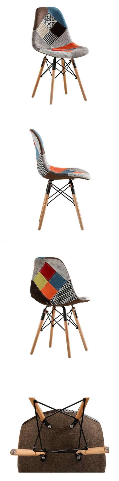 Modern Designer Fabric Covered Wood Legs Patchwork Chair Dining Chair for Living Room Dinner