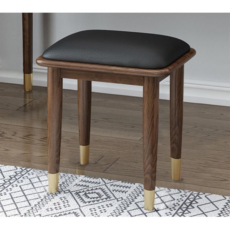 Solid Wood Nordic Japanese Style Ash Wood Dressing Stool Modern Bedroom Walnut Color Leather Art Household Makeup Stool Light Luxury Furniture 0026