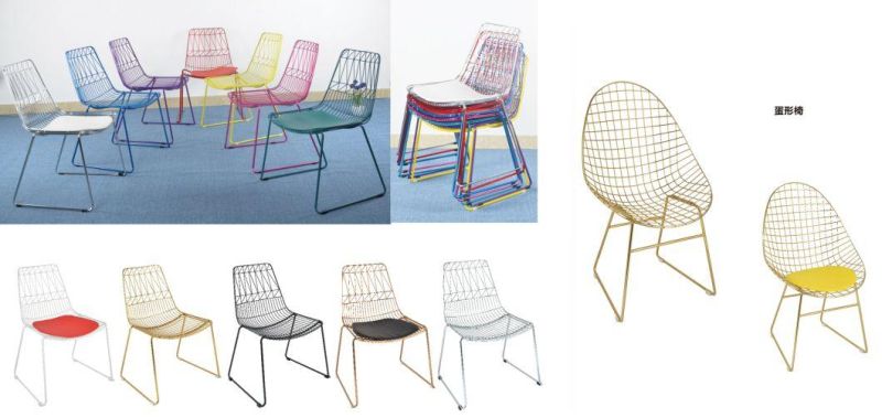 Popular Stackable Painted or Chrome Golden Steel Wire Dining Chair