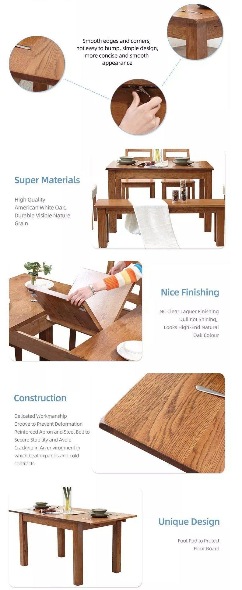 Furniture Modern Furniture Table Home Furniture Wooden Furniture Solid Oak Antique Brown Wood Style Space Saving Extendable to 6 Seater Dining Table and Chairs