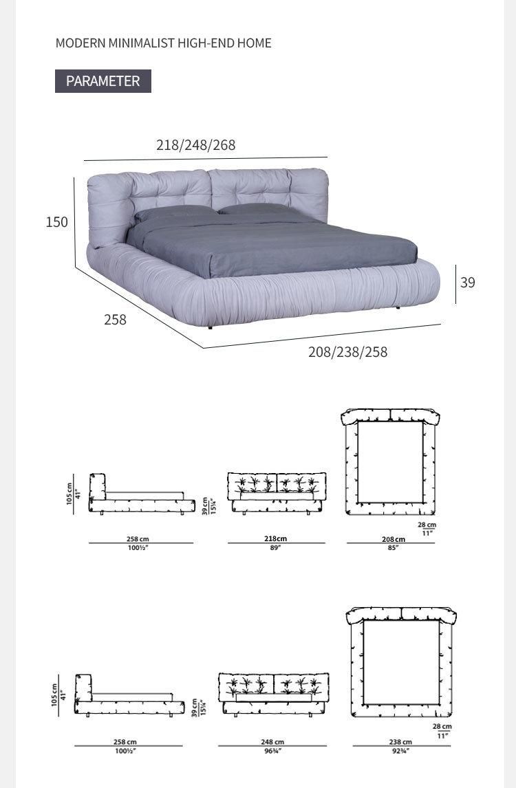 218*258*105 Cm 1.5 M Width Plush Velvet Large Specially Bed