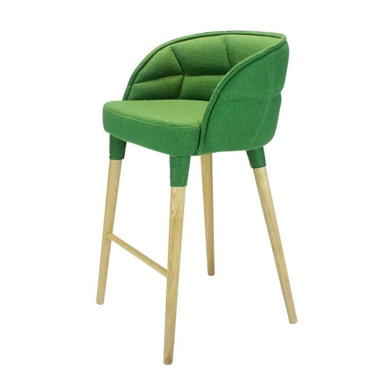 Green Fabric Upholstered Seat Wooden Legs Bar Stool Chairs for Restaurant Use