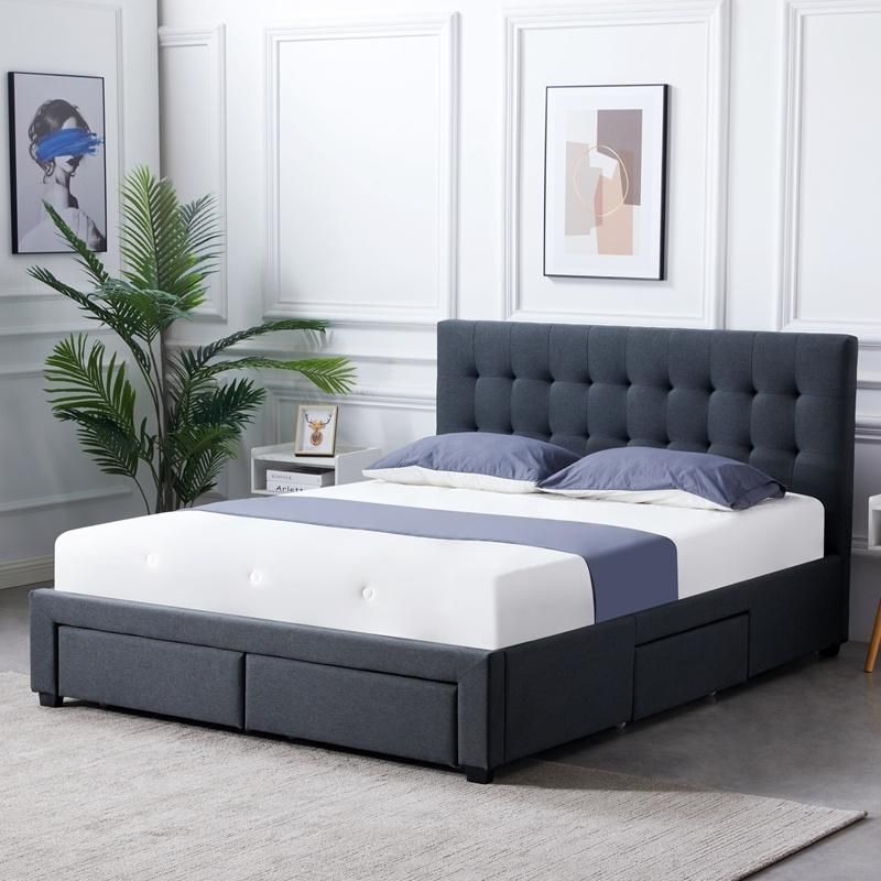 Luxury Queen Bed Frame with Headboard with Storage and Tufted Bed Frame with Drawers