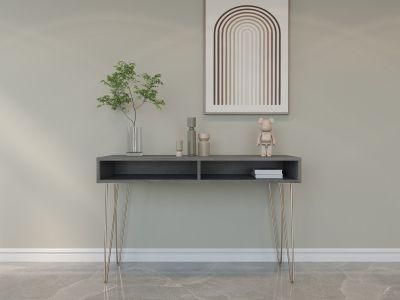 New Design Concrete Effect Wooden Living Console Table with Golden Legs