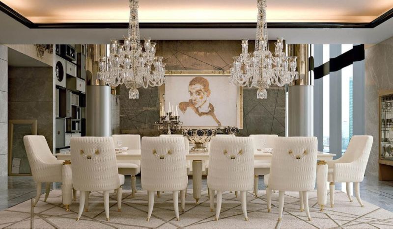 Modern Hotel Restaurant Furniture Kitchen Dining Table Luxury Villa Velvet Upholstery Stainless Steel Leg Marble Top Dining Room Set Dining Table with 6 Chair