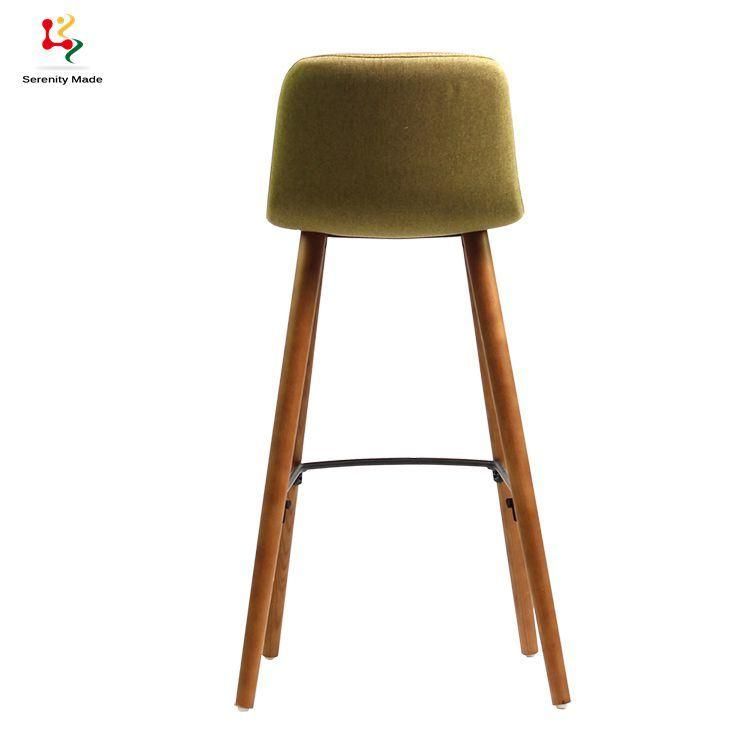 Soild Wooden Leg Hotel Bar Stool Fabric Seat Restaurant Counter Stool with Metal Footrest