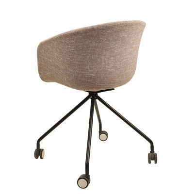 Factory Direct Modern Design Iron Tube Legs Dining Chair Velvet Fabric Chair with Wheels