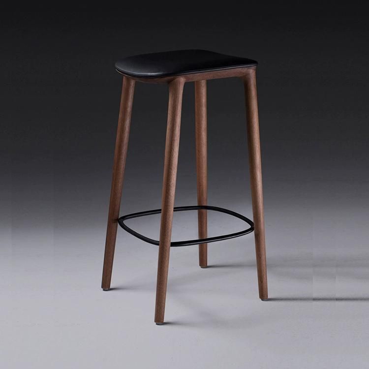 Modern Solid Wood Cafe Bistro Bar Stool with Fabric or Leather Seat