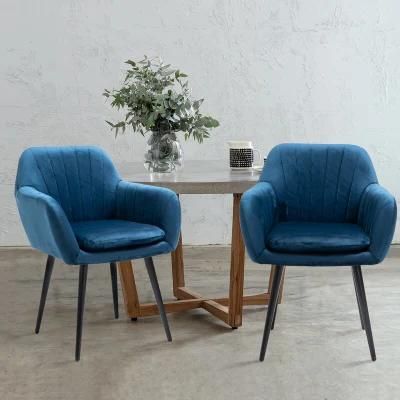 Soft Upholstery Velvet Armrest Dining Chair with Metal Leg