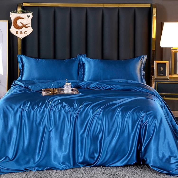 Bed in a Bag Home Textile Duvet Cover Solid 4 Piece Hotel Luxury Silky Satin Bed Sheet Bedding Set