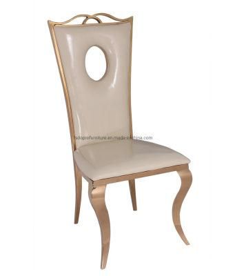 Dopro Wholesale Luxurious Stainless Steel High Back PU Fabric Wedding Banquet Gold Dining Chair