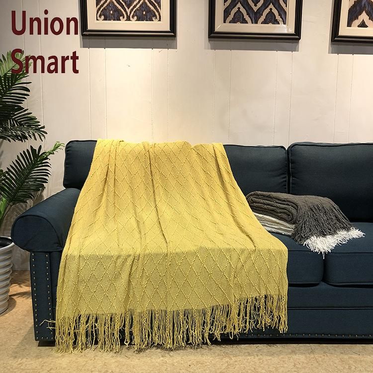 Textured Solid Soft Sofa Yellow Throw Blanket