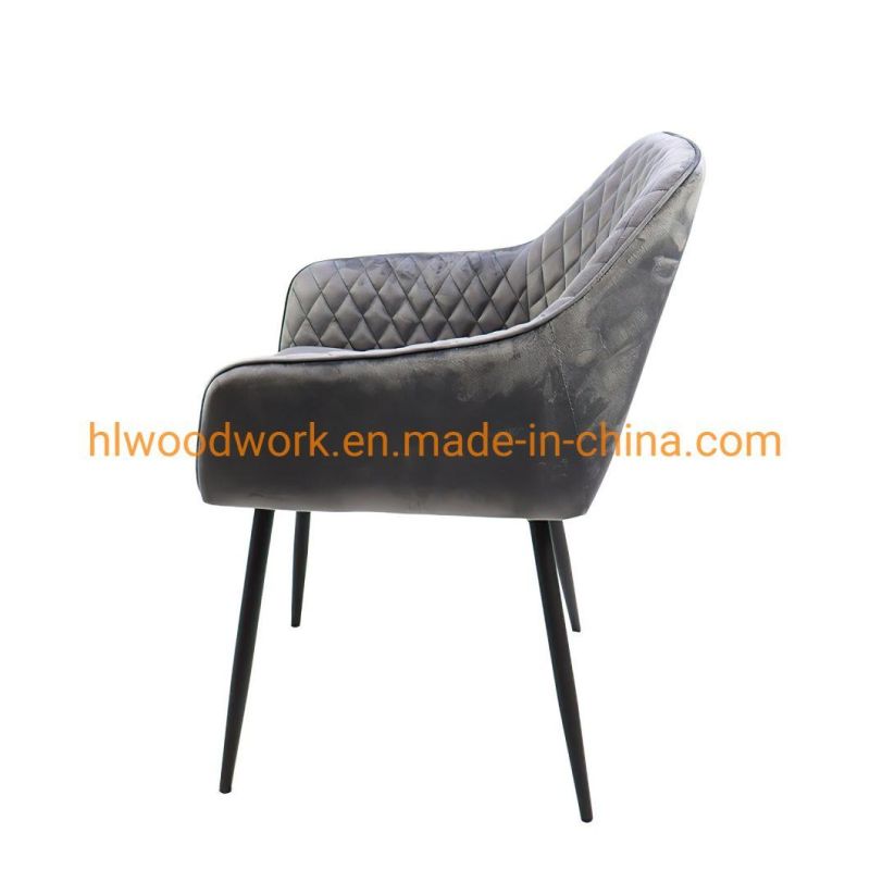 Modern Design Dining Hotel Furniture Velvet Upholstery Side Chair Dining Room Living Room Restaurant Dining Room Chair with Black Powder Coated Legs Chair