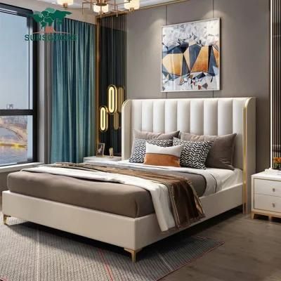 Psc15 Luxury Bedroom Set Furniture Sleep Design Studs Tufted Chesterfield Double King Size Upholstered Fabric Bed