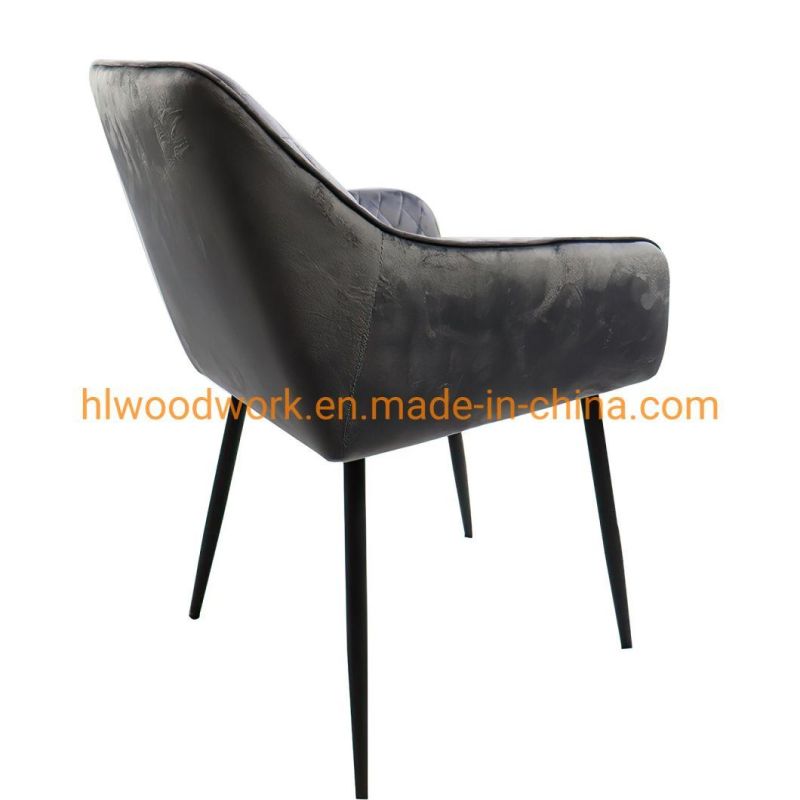 Hotel Furniture Modern PU Leather Upholstered Dining Room Furniture Chair Black Metal Legs Restaurant Luxury Dining Chair for Restaurant Dining Chair