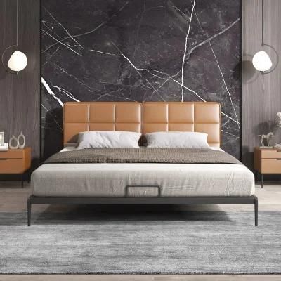 Modern Upholstery Bed with Headboard Bedroom Double Leather Upholstery Bed