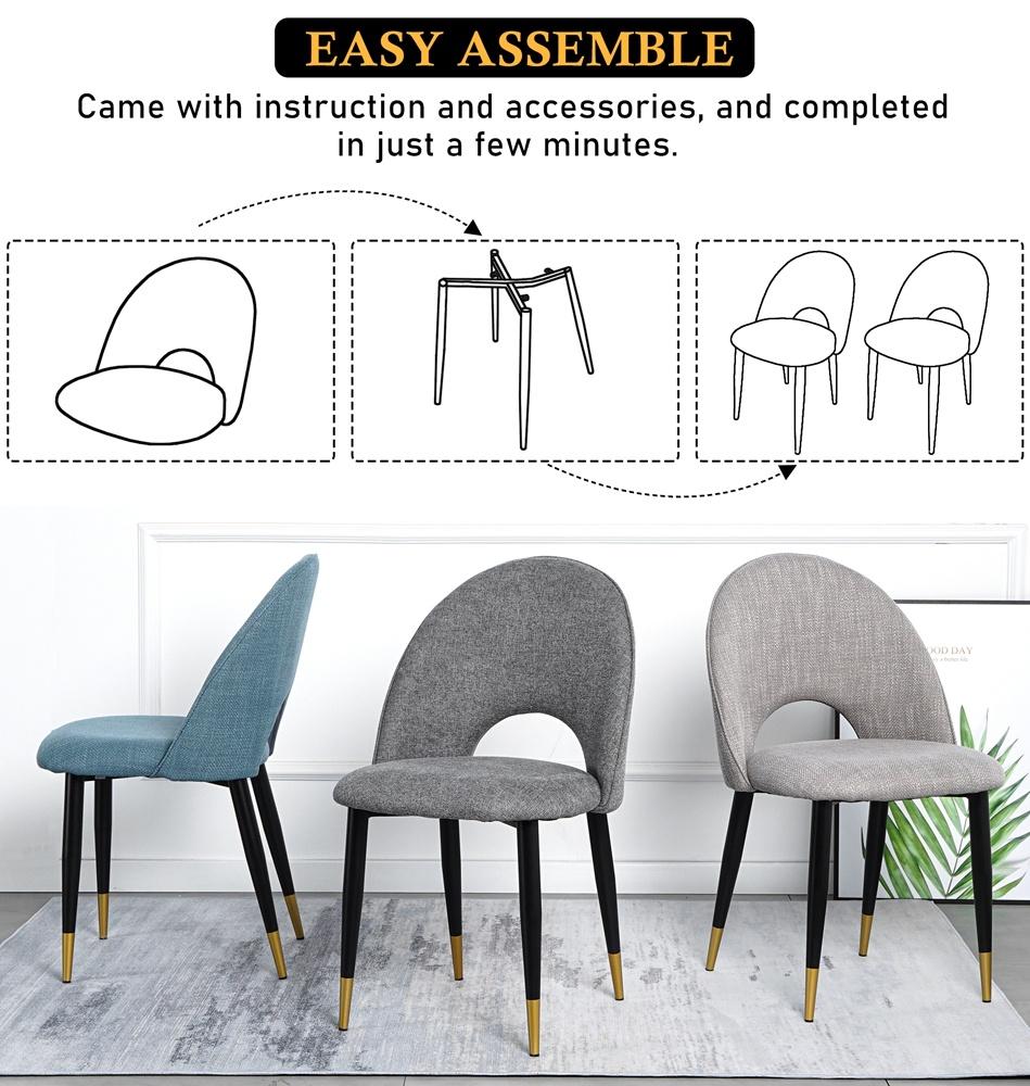 Home Furniture Factory Hot Sale Metal Legs Dining Room Modern Fabric Dining Chair