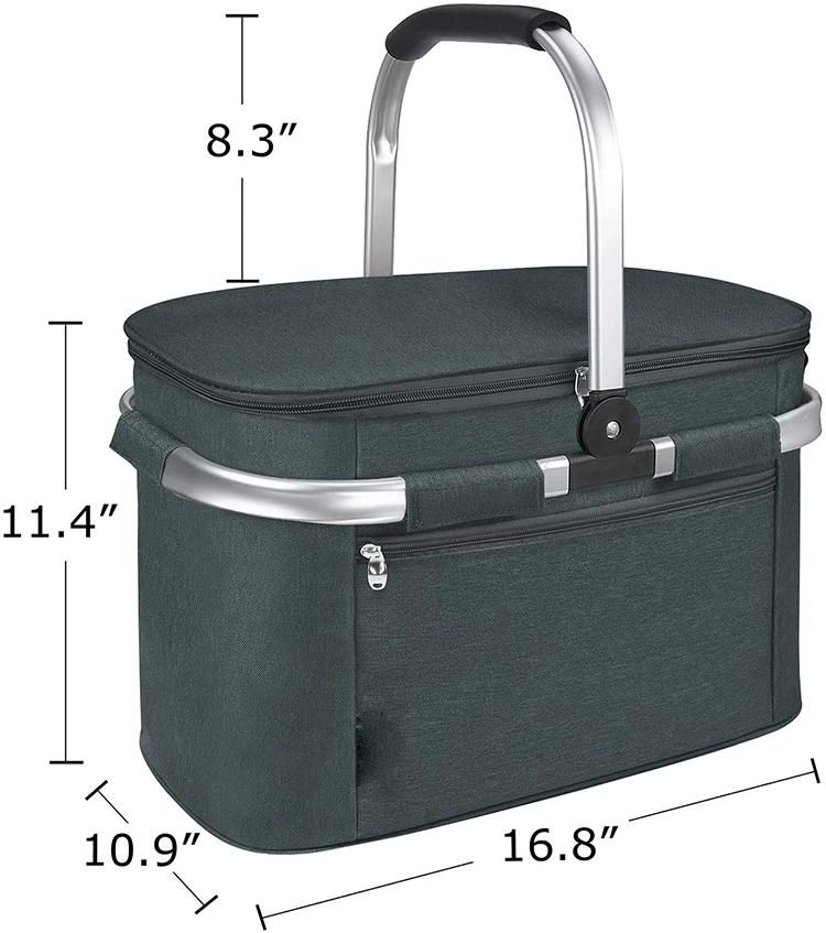 Food Storage Basket Polyester 600d Oxford Fabric Collapsible Carry Picnic Basket with Shopping Cooler Basket