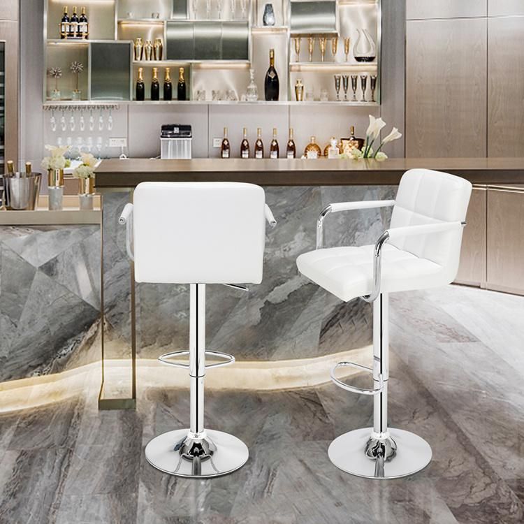 Adjustable Height Swievl PU Leather Chromed Restaurant Kitchen Barstool High Bar Chair Barstool for Reception Counter