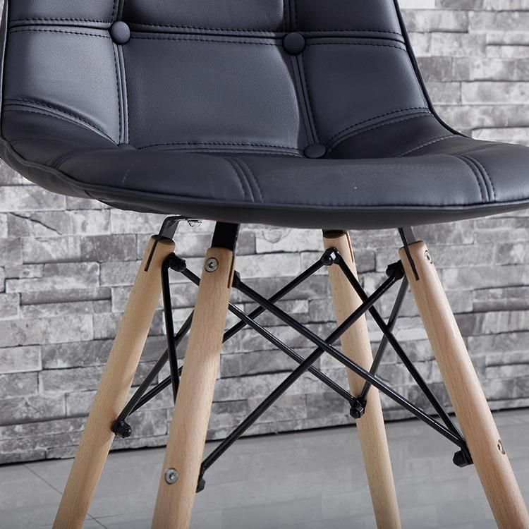 Modern Home Office Furniture PU Leather Dining Chair with Wooden Leg Upholstered Chair with Button for Restaurant Coffee Shop