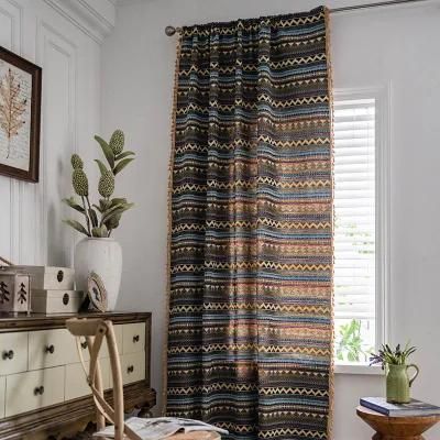 Bohemian National Wind Printing House Cabinet Room Half Shading Cottage Bedroom Bay Window Coffee Tassel Finished Curtain