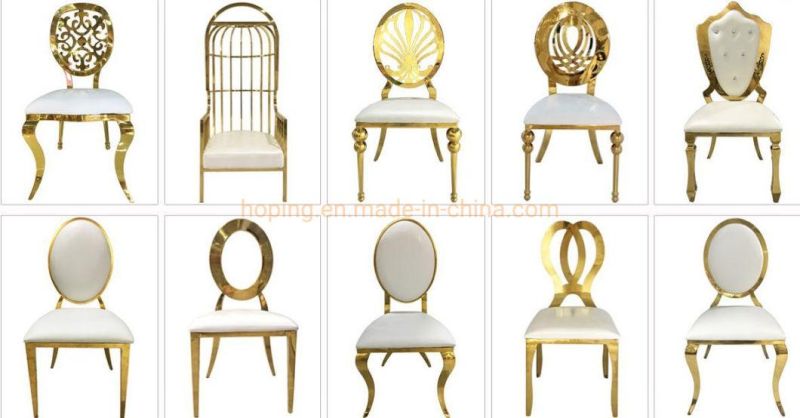 Modern Style Hotel Lobby Furniture Four Seat Fabric Leather Chair Round Hole Back Stainless Steel PU Leather Party Hotel Wedding Dining Chair
