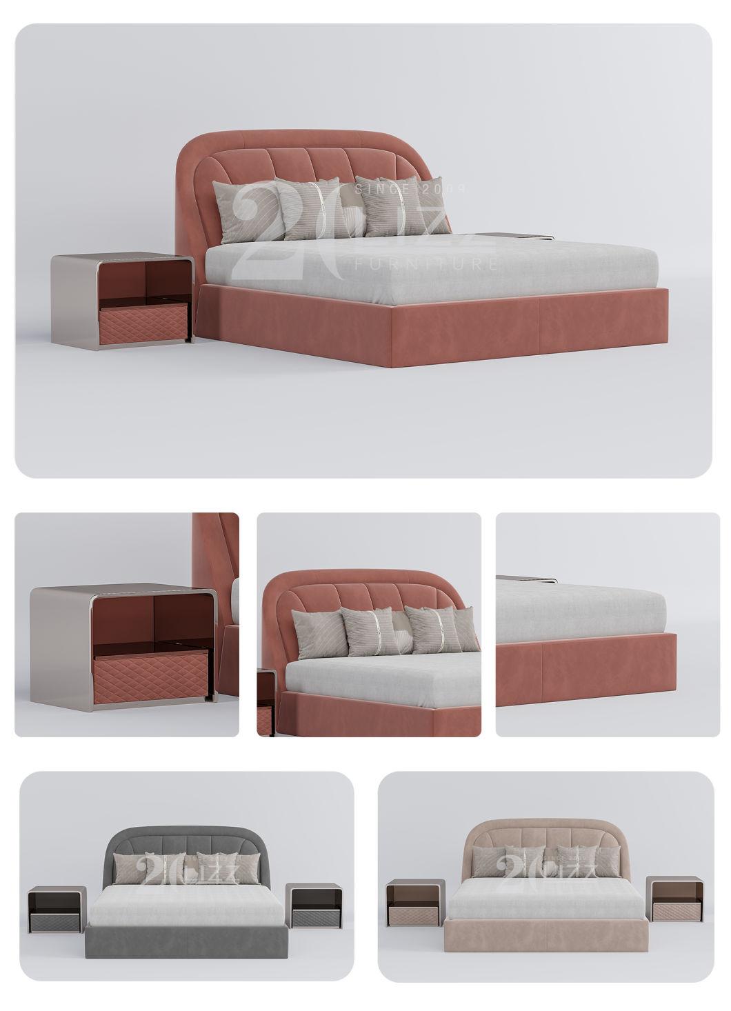 High Quality European Fabric Bed Furniture Modern Luxury Velvet Upholstered King Size Wood Bed