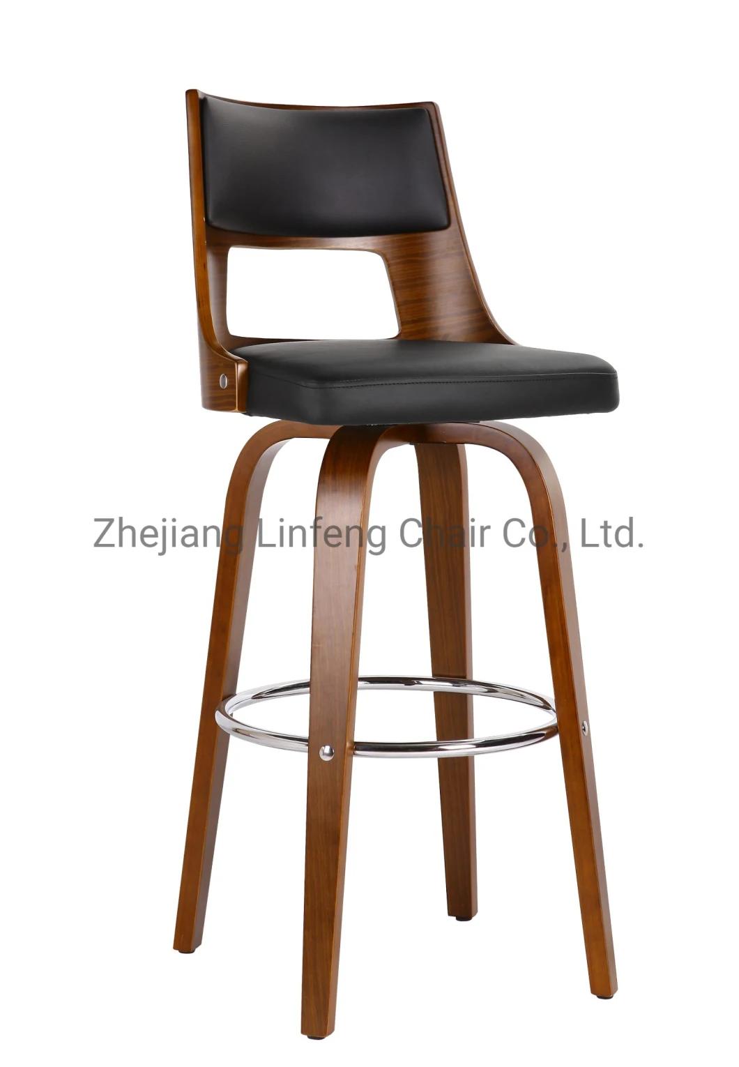 Simple Curvy European Wooden Leg Swivel Plywood Bar Chair Bar Stool
