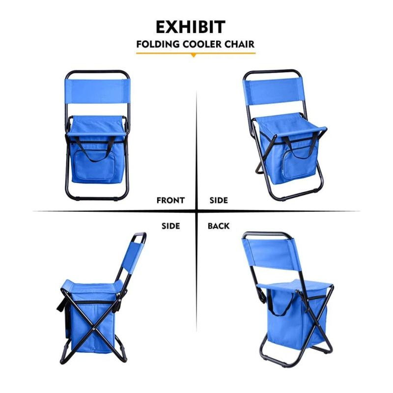 Camping Chair with Cooler Bag Compact Fishing Stool for Beach Outdoor Picnic