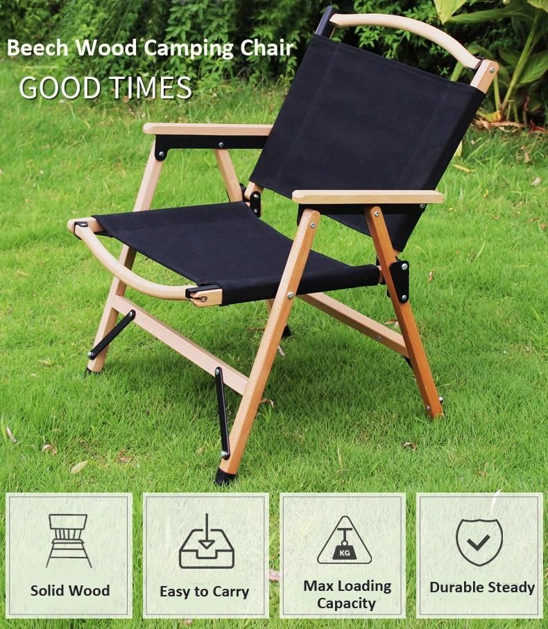 Outdoor Patio Solid Wood with Durable Canvas Fabric Folding Chair