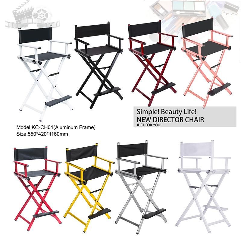 Koncai Professional Foldable White Aluminum Makeup Artist Director Chair with Headrest