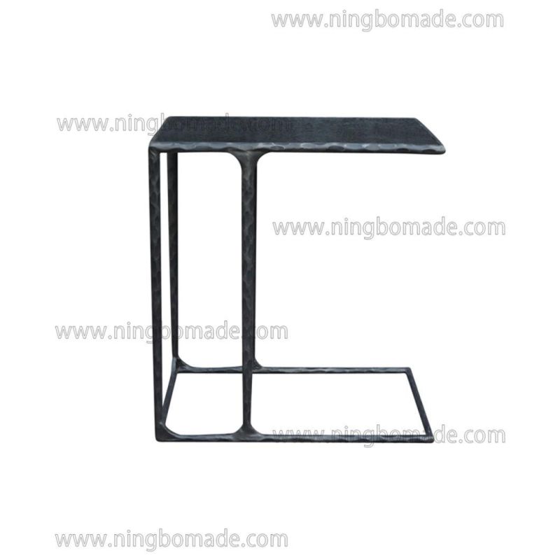 Thaddeus Sculptural Forged Collection Black Tempered Glass Top Antique Black Solid Metal Base Sofa Table