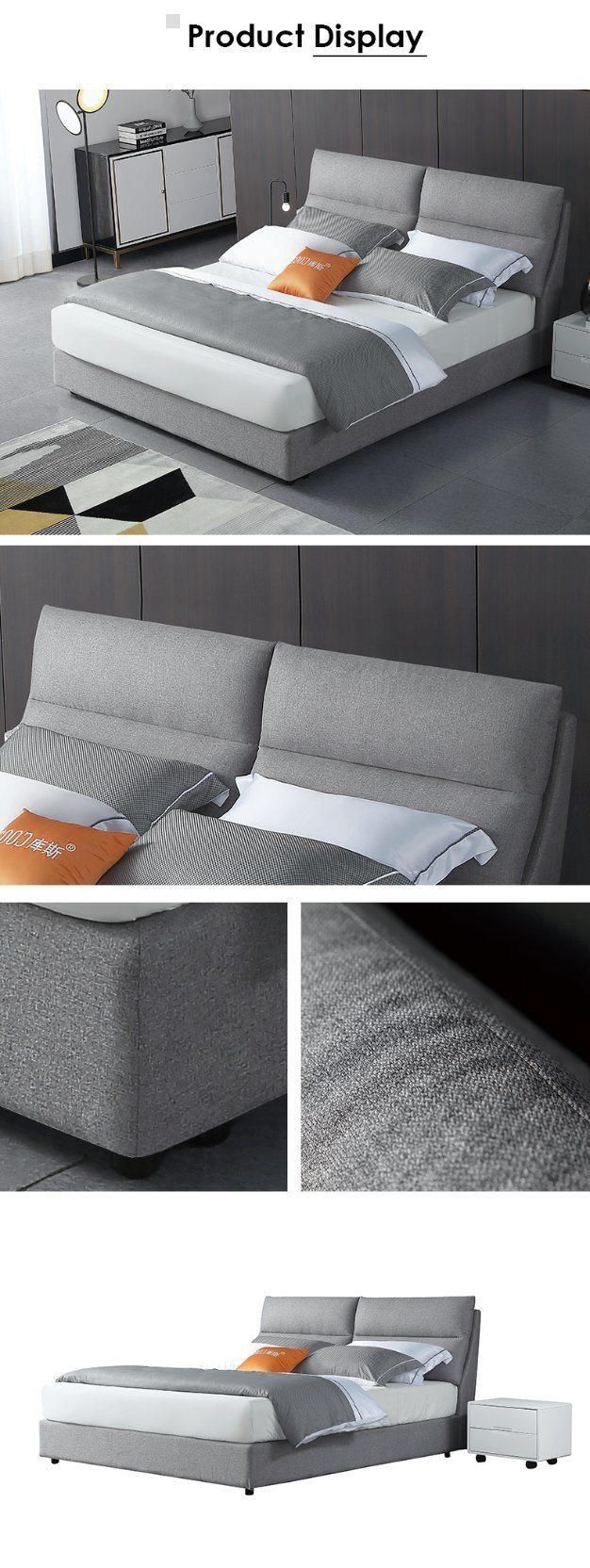 Minimalist Modern Bedroom Furniture Grey Fabric King Size Bed