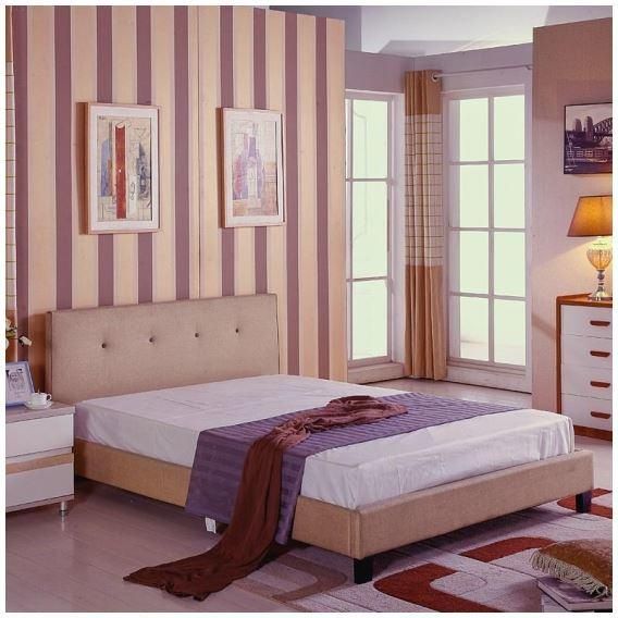 Fabric Materials Simple Elegant King Size Bed with Headboard
