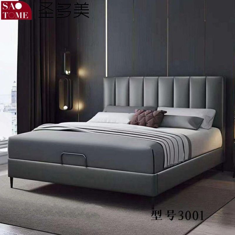 Dark Grey West Leather Solid Wood Frame King Bed