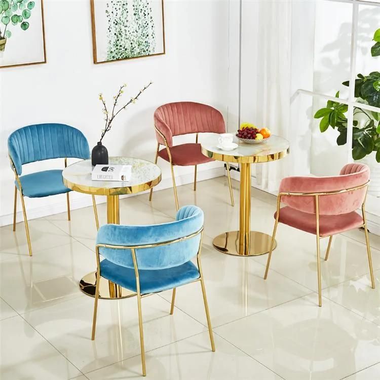 Luxury Design Velvet Fabric Metal Green Blue Arm Dining Chair Leisure Chair Hotel Restaurant Furniture
