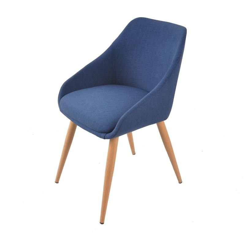 Nordic Fashion Home Furniture Kitchen Fabric Dining Chair with Metal Tube Wooden Effect Legs