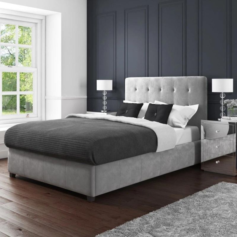 Gas Lift and Hydraulic up Storage Frame Upholstered Gray Velvet Platform King Size Bed