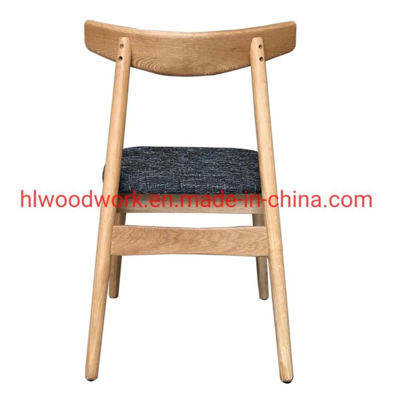 Dining Chair Oak Wood Frame Natural Color Fabric Cushion Grey Color K Style Wooden Chair