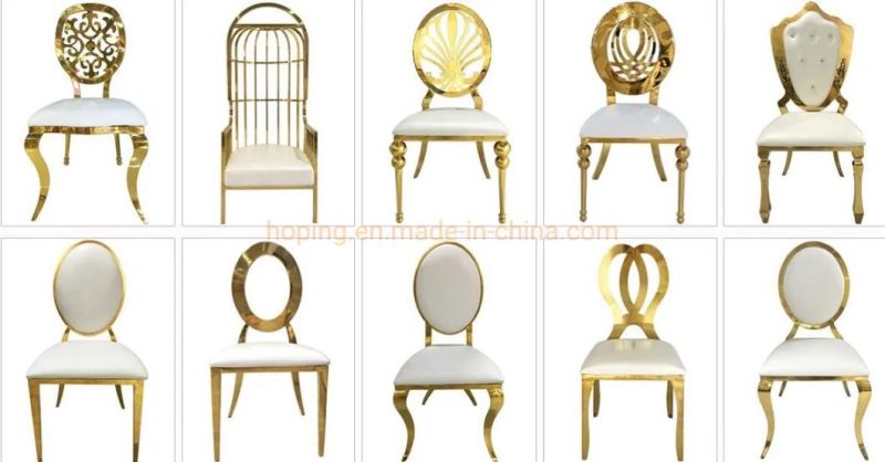 Modern Restaurant Gold Distributor Hotel Furniture Dining Room Stainless Steel Wedding Flower Decoration Chair for Event Dining Metal Chiavari Chairs