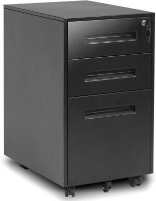 Black 3 Drawer Mobile File Cabinet, Metal Rolling Vertical File Cabinet with Drawers Small Under Desk Lateral Cabinet