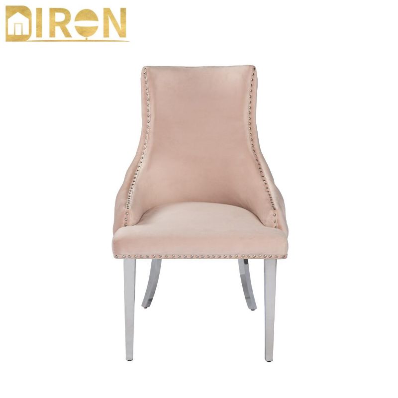 Modern Design Arm Metal Dinner Velvet Leisure Fabric Dining Room Gold Chrome Leg Upholstered Dining Chair