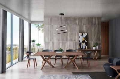 Luxury Dinning Table Walnut Veneer Top and Metal Base for Living Room Dt709